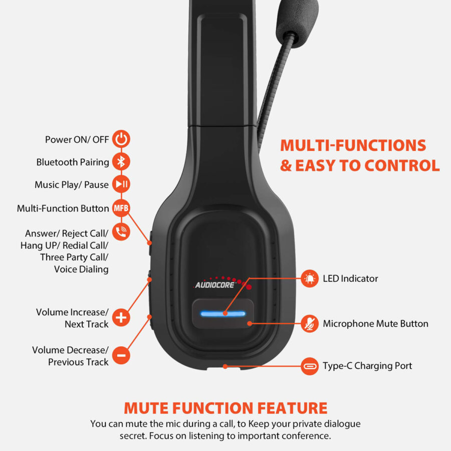 Audiocore AC864 Bluetooth ANC Call Center Fejhallgató Mikrofonnal - Image 8