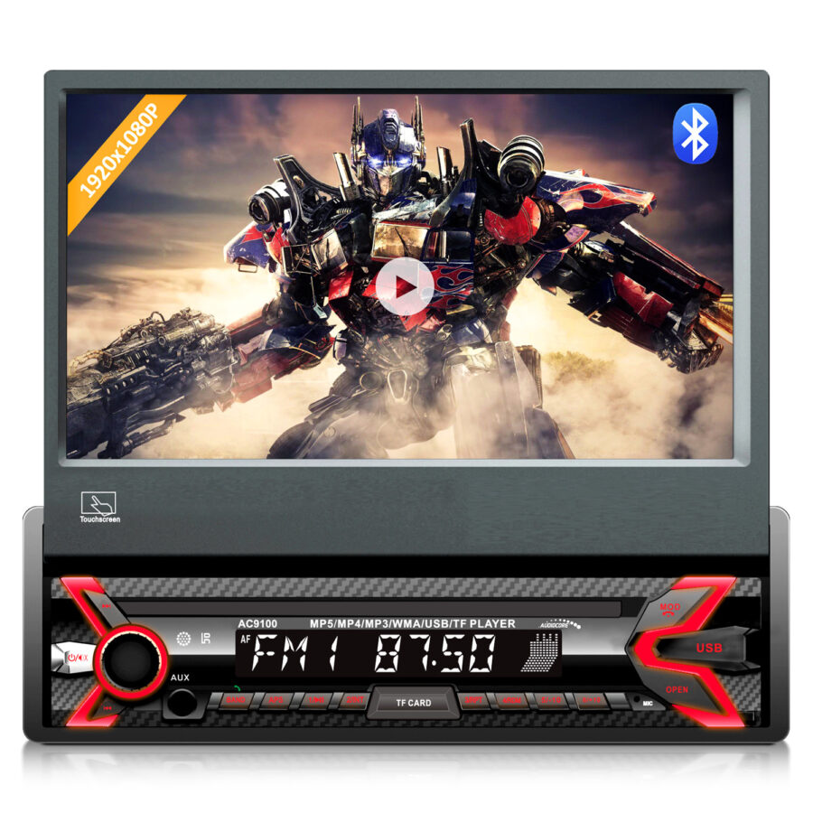 Audiocore Autós Multimédia Lejátszó, 7" Kihúzható Érintőképernyős LCD, 1080P, MP5, AVI DivX, Bluetooth, RDS, Távirányítóval, AC