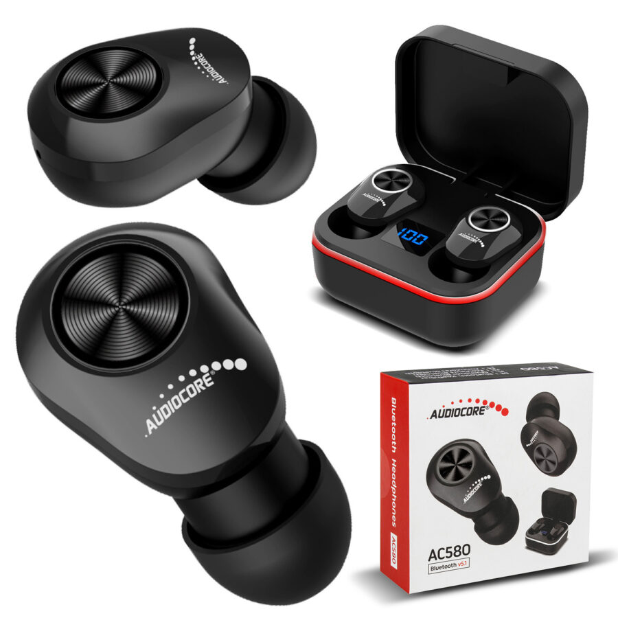 Audiocore AC580 TWS BT 5.1 Vezeték nélküli Fülhallgató Töltőtokkal, Fekete